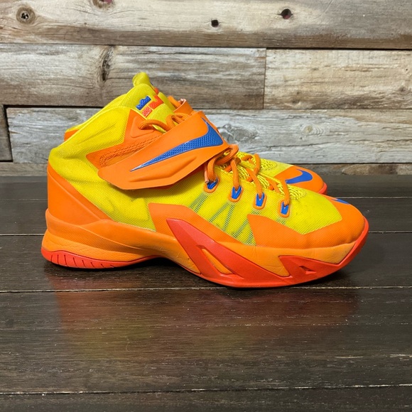 Nike LeBron Zoom Soldier 8 sneakers in a yellow and orange colorway. - Picture 2 of 6